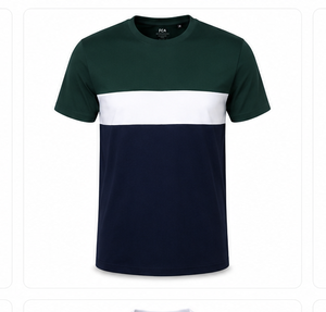 Camiseta de Manga Corta para Hombre, Cuello Redondo, Corte Regular, Diseño Sólido de Punto, Color Combinado Amarillo, Blanco y Azul Marino - Product Image 4