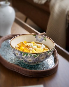 Vintage Ceramic Dessert Bowl with Lavender Floral Artwork Glossy Glaze Finish and Elegant Everyday Dining Appeal - Product Image 2