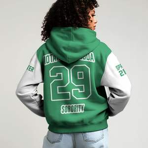 Sudadera con Capucha de la Hermandad Iota Phi Lambda, Color Verde Esmeralda con Mangas Blancas, Sudadera Personalizada con el Capítulo 1929, Sudadera Griega para Mujer - Product Image 2