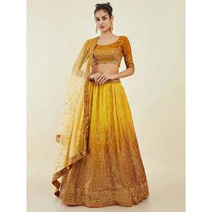 Cautivador Lehenga Choli de Seda con Lentejuelas Amarillas para Mujer, Ideal para Haldi - Product Image 2