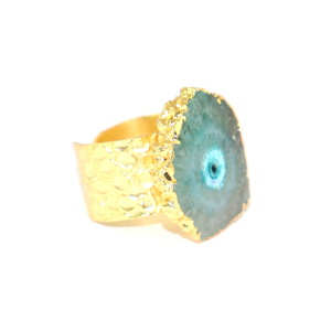 Minimalist Style Natural Solar Quartz Stone 18k Gold Plated Crocodile Texture Big Band Adjustable Ring In Brass Metal Jewellery - Product Image 2
