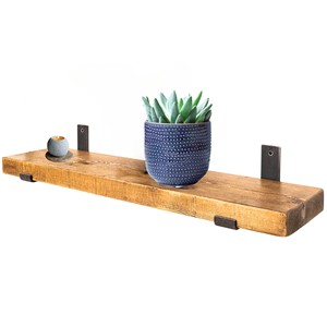 Mango Wood <b>Rustic</b> Wall <b>Shelf</b> 30cm Iron Brackets Wholesale Handcrafted - Product Image 1
