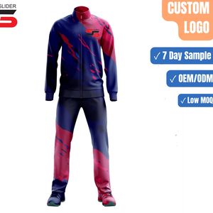 Conjunto Deportivo Sublimado Personalizado, Chaqueta y Pantalones con Estampado Abstracto Azul Marino y Rosa, Venta al Por Mayor - Product Image 1