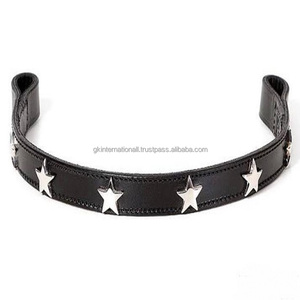 Havana-Banda Clásica hecha a mano para cejas de caballo, de cuero genuino 100%, con 1 fila de estrellas chapadas en níquel, banda para cejas de estrella completamente cosida - Product Image 1