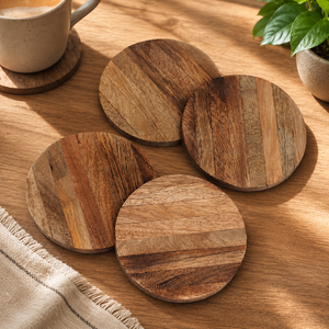 Handcrafted Wooden Round <b>Coaster</b> Set of 2 – Natural Wood <b>Drink</b> <b>Coasters</b> Stylish Tabletop Protection - Product Image 1