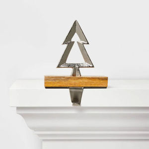Hot Sale Wood Base Aluminium Top Eco-Friendly Custom Design Hanging Christmas <b>Stocking</b> <b>Holder</b> with Silver Tree Top - Product Image 4
