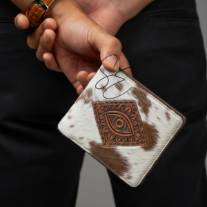 Cartera de Cuero Genuino Repujado para Hombre, Estilo Western Hecha a Mano, Billetera Bifold de Cuero con Pelo y Ojo Turco Grabado, Cartera Vaquera Vintage - Product Image 2