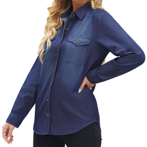 Camisa vaquera de algodón transpirable de manga larga para mujer, OEM de alta calidad, para uso en todas las estaciones - Product Image 4