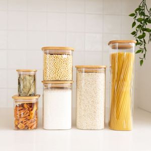 Contenants de stockage alimentaire en verre avec couvercles en bois, forme cylindrique, hermétiques, sans BPA, utilisables au micro-ondes, faits à la main, pour la cuisine, design bohème - Product Image 3