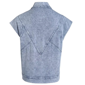 Autumn Fashion Casual Batwing Sleeve <b>Denim</b> <b>Jacket</b> Loose Cape Shirt Short Front Long Back Button-Up Design - Product Image 3