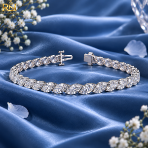 Pulsera de tenis con diamantes cultivados en laboratorio de corte marquesa, diseño de hoja y eslabones de eternidad |   Pulsera de Oro Sólido de 9K, 14K, 18K, Joyería Fina para la Muñeca - Product Image 2