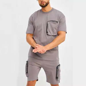 ชุดกีฬาผู้ชายแบบ 2 ชิ้น กางเกงขาสั้น ชุดลำลองฤดูร้อน ขายส่ง ชุดวอร์ม กางเกงขาสั้นผู้ชายแบบเรียบ ชุดคู่ - Product Image 3
