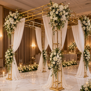 Luxury Gold Wedding Canopy <b>Frame</b> with White Drapes Floral Mandap <b>Arch</b> for Event Stage Decoration Ceremony Backdrop - Product Image 2