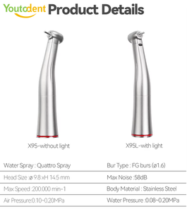 Manipolo Contrangolo Super <span class=keywords><strong>Max</strong></span> X95L con Anello Rosso per Aumento Velocità 1:5, Fibra Ottica <span class=keywords><strong>e</strong></span> Corpo in Acciaio Inox-Titanio per Frese FG - Product Image 2