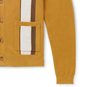 Cardigan en tricot décontracté jaune moutarde rayé à col en V pour femme, manches longues, avec poches, anti-boulochage, idéal pour l'automne - Product Image 6