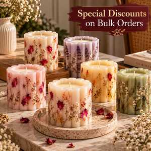 Floral Pillar <b>Candle</b> Handmade Decorative Scented Wax <b>Candle</b> with Dried <b>Flowers</b> Rose Petals Botanical Embellishment Scalloped - Product Image 3