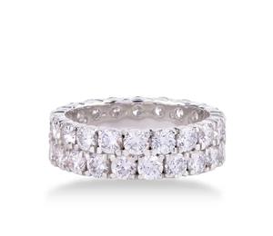 Bague de mariage Hip Hop pour femme, sertie de moissanite couleur D, double rangée, style Iced Out, en argent sterling 925, passe le test du diamant - Product Image 1