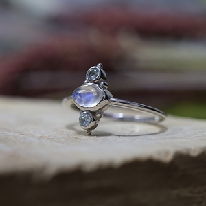 925 Sterling <b>Silver</b> Rainbow Moonstone & Topaz Minimalist Gemstone <b>Ring</b> Handmade Oval Moonstone <b>Stacking</b> <b>Ring</b> for Women - Product Image 3