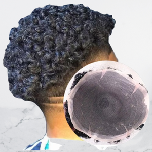 Prothèse capillaire frisée pour hommes en cheveux humains Remy indiens, base en dentelle et PU, 8x10, noire, densité 130% - Product Image 1