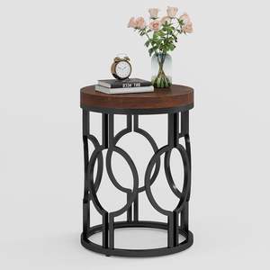 Mesa Auxiliar Compacta con Tapa de Madera y Base de Hierro, Ideal para Espacios Pequeños, con Soporte Metálico Resistente y Diseño Funcional - Product Image 5