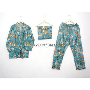 Conjunto de Pijama de Lujo para Mujer, 100% Algodón, Estampado, Manga Larga, Largo, Suave, Informal, Ropa de Dormir de Verano, Cuello Camisero - Product Image 1