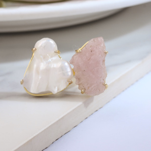 Luxury Handcrafted <b>Quartz</b> Gemstone Adjustable <b>Ring</b> for Women Classic Brass Statement Fashion Jewelry - Product Image 1