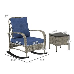 Set di Mobili da Giardino in Vimini, 3 Sedie a Dondolo in Rattan PE con Tavolino e Cuscini, Colore Grigio - Product Image 3