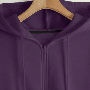 Sudadera con Capucha Unisex Morada con Cierre, Manga Larga, Corte Holgado, Color Sólido, Informal, con Bolsillos Delanteros, Tejido Francés - Product Image 3