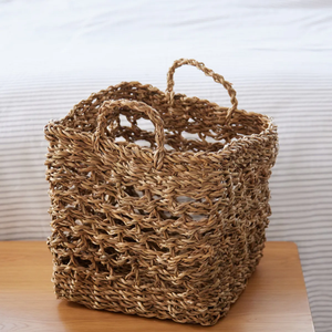 Panier de rangement en jonc de mer très vendu pour salle de bain, panier en osier naturel avec poignée, forme ronde, design moderne - Product Image 5