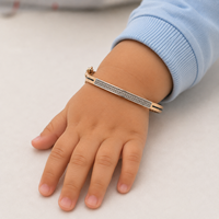 Brazalete Infantil de Oro Rosa de 18K con Diamantes de Corte Brillante, Joyería Fina Clásica de Alto Brillo para Niñas, Uso Diario, Regalo para Fiestas y Bodas