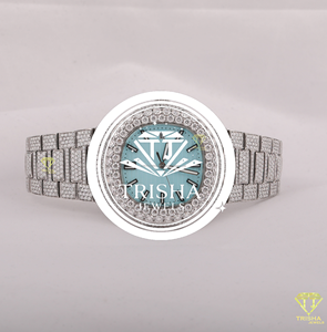 Reloj de Pulsera de Diamantes de Alta Gama para Hombre, Reloj de Cuarzo con Esfera Azul de Lujo, Brazalete de Acero Inoxidable con Incrustaciones de Diamantes, Joyería de Moda Resistente al Agua - Product Image 1