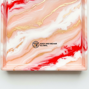 Orange Pink Marble Resin <b>Tray</b> with <b>Gold</b> Rim | Luxury Oval <b>Serving</b> <b>Tray</b> - Product Image 2