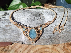Collar con Colgante de Piedra Natural en Forma de Planta Bohemia, Hilo de Lino Trenzado a Mano, Plateado, Joyería para Mujer, Uso Diario - Product Image 3