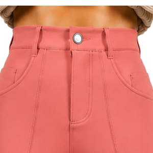 Pantalon d'équitation pour femmes, rose corail, taille haute, extensible, coupe ajustée, avec poches avant et arrière, professionnel - Product Image 5