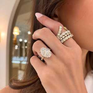 Bagues Bypass Open V Concept en Or Massif 14K 18K avec Diamant de Laboratoire Taille Ronde Sertie à Griffes, pour Empilage et Alliance de Mariage Assortie, Bijoux Fins - Product Image 4
