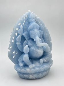 Estatua de Piedra Tallada a Mano del Dios Hindú Ganesha en Azul Claro, Ídolo Decorativo de Ganesh Murti para el Hogar, Templo, Sala de Pooja, Regalo - Product Image 4