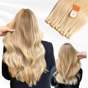 Extensiones de cabello Remy de trama de máquina doble recta sedosa Rubia de lujo cutícula alineada-gran precio para mujeres fábrica al por mayor - Product Image 1