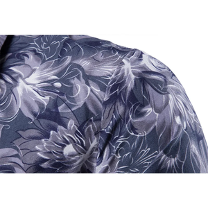 Camisa de Hombre con Cuello Alto y Estampado Floral, Cardigan Estampado de Manga Larga, Corte Ajustado, Informal, con Botones - Product Image 5