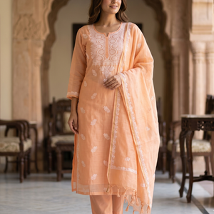 Peachy <b>Chikankari</b> Women's <b>Suit</b> Sets Dreamy Chanderi Weaves - Product Image 5