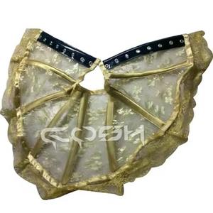 Corsé con cuello de encaje dorado y malla, con varillas de acero - Product Image 6