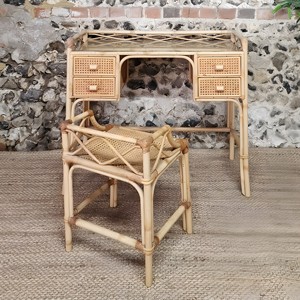 Antique style natural rattan dressing tables wholesale wicker <b>makeup</b> <b>vanity</b> table & chair set for girls - Product Image 4