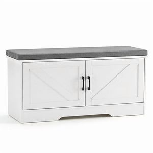 Banc de rangement pour chaussures de 39 pouces avec coussin rembourré, armoire à chaussures à 4 portes, étagère réglable, entrée, blanc - Product Image 1