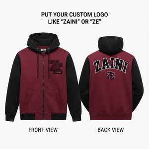 Premium 320 GSM Cotton Polyester Fleece Breathable <b>Zipper</b> <b>Hoodie</b> Men's Eco-Friendly Front Maroon <b>Black</b> Contrast Custom Print - Product Image 1