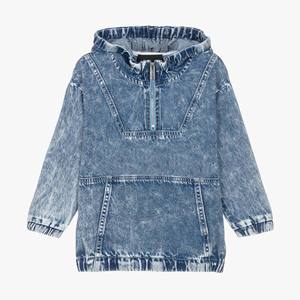 Sudadera con capucha de mezclilla oversize con cremallera de un cuarto, bolsillos canguro, lavado azul, la más vendida y de mejor calidad - Product Image 1