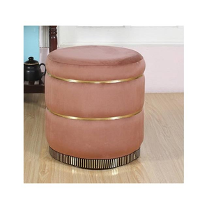 Bailey Custom Modern Nordic <b>Velvet</b> <b>Footstool</b> Stool Round Pouf Stool Golden Metal Circle Pouf at Available at Best Price - Product Image 2