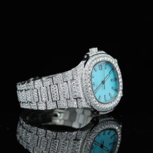 Montre carrée unisexe de luxe en acier inoxydable sertie de diamants, cadran bleu, affichage de la date, mouvement mécanique analogique, haute qualité - Product Image 3