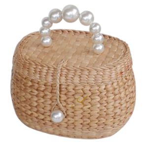 Sac panier en paille avec poignée en perles : Hyacinthe d'eau tressée - Product Image 2