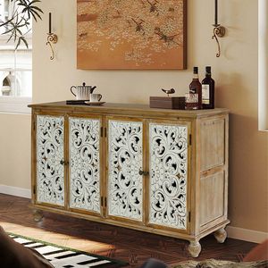 Credenza Moderna Stile Fattoria con 4 Ante, Mobile Buffet in Legno Intagliato per Soggiorno - Product Image 5