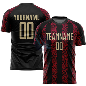 Ensemble de maillots de football personnalisés sublimés pour hommes, noir et rouge rayé, manches courtes, respirant, coupe athlétique, toutes saisons, uniforme d'équipe - Product Image 2
