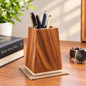 Porte-stylos carré en bois personnalisé avec logo, cadeau d'affaires de luxe, décoration de bureau et accessoires - Product Image 1
